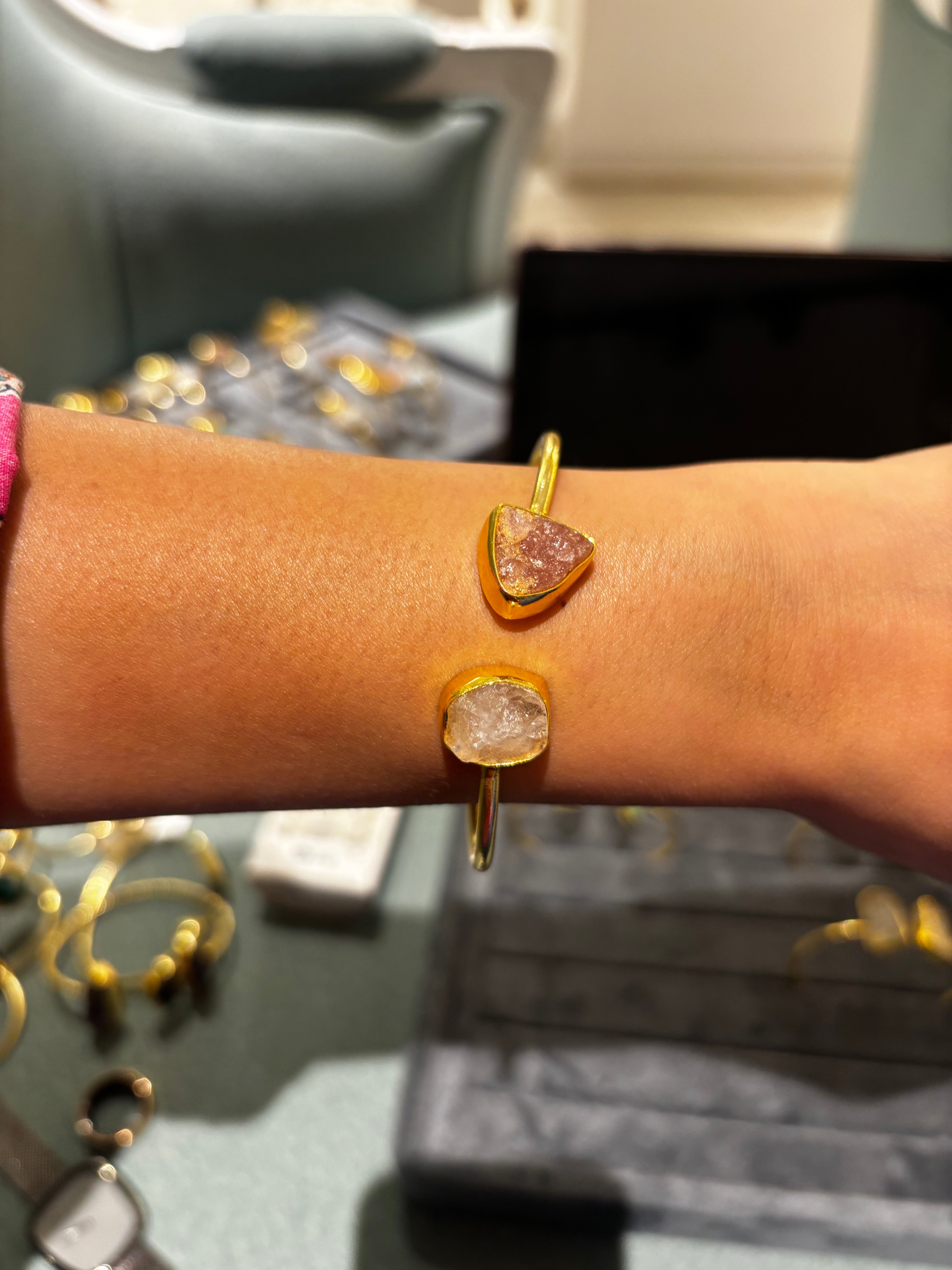 Rosé Druzy Quartz Adjustable Cuff Bracelet