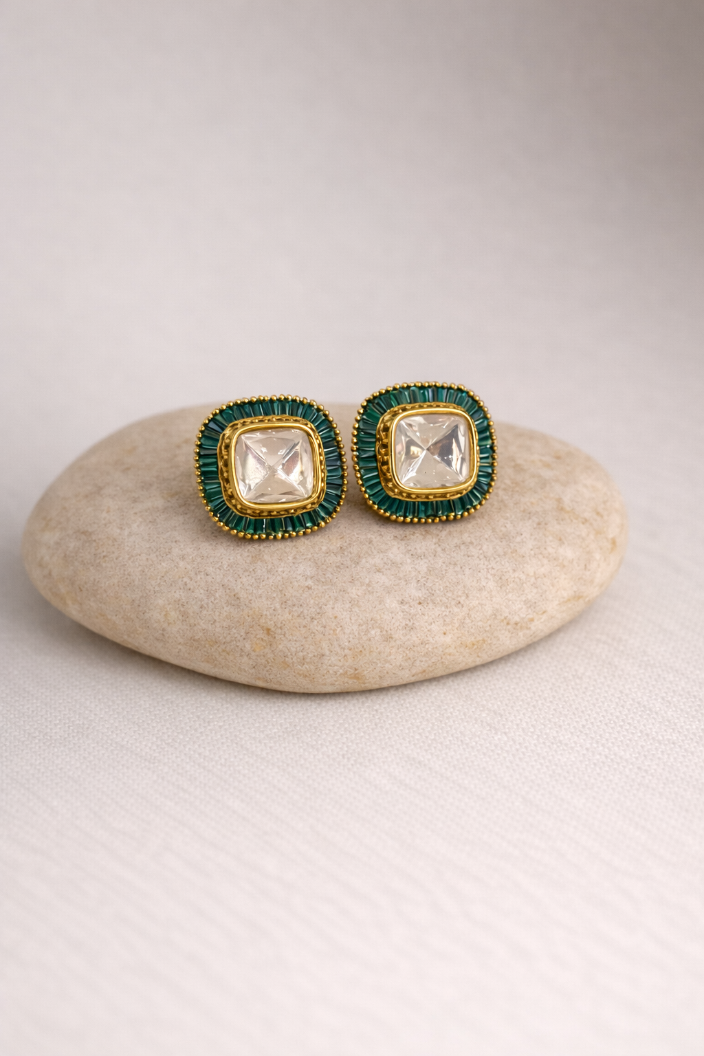 Ishara Polki Square Studs | Minimal Indian Polki Earrings