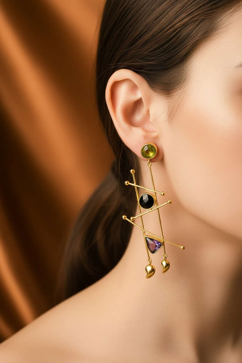Astera Geometric Gemstone Statement Earrings