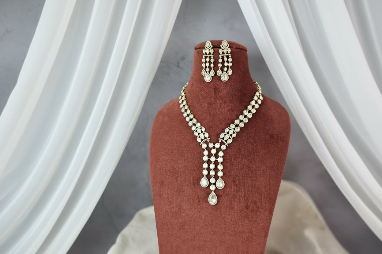 Aarunya Moissanite Royale Haar Set – Diamond‑Look Luxury Necklace