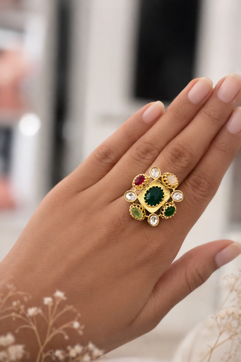 Zayra Verdant Victorian Ring – Luxury Jade Stone Statement Jewellery (adjustable)