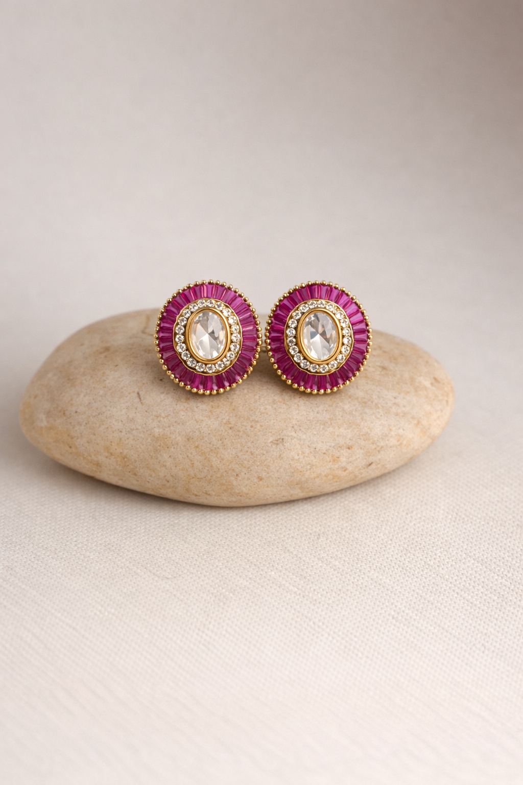 ✨ Vedika Polki Oval Studs – Minimal Indian Elegance Earrings